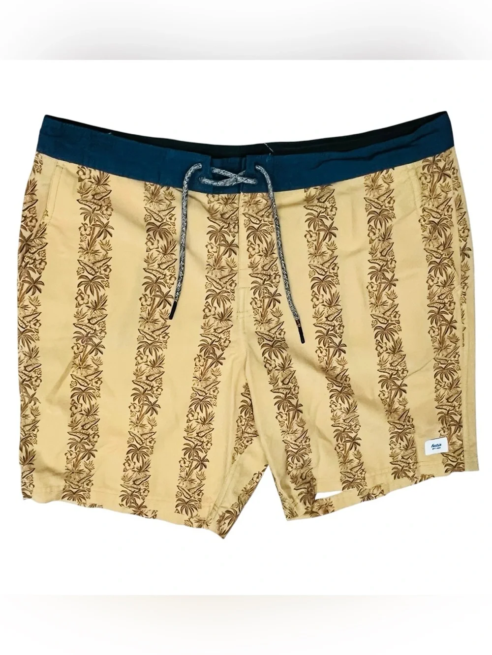 Katin Board Shorts Mens 34x9 Tan Tropical Floral Drawstring Hybrid Swim Trunks